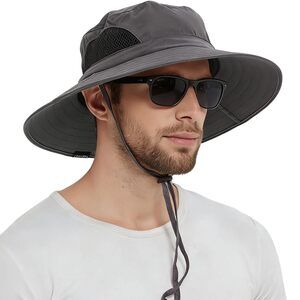 Waterproof Bucket Hat Men Sun Protection Safari Outdoor Dark Gray